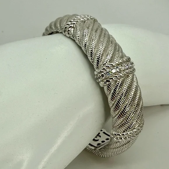 Vintage Judith Ripka Sterling Silver Cuff Bracelet with White Crystals 6.5” - Picture 9 of 12